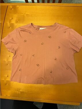 Doe & Rae Short Sleeve Tee in Dusty Rust with Western Embroidery